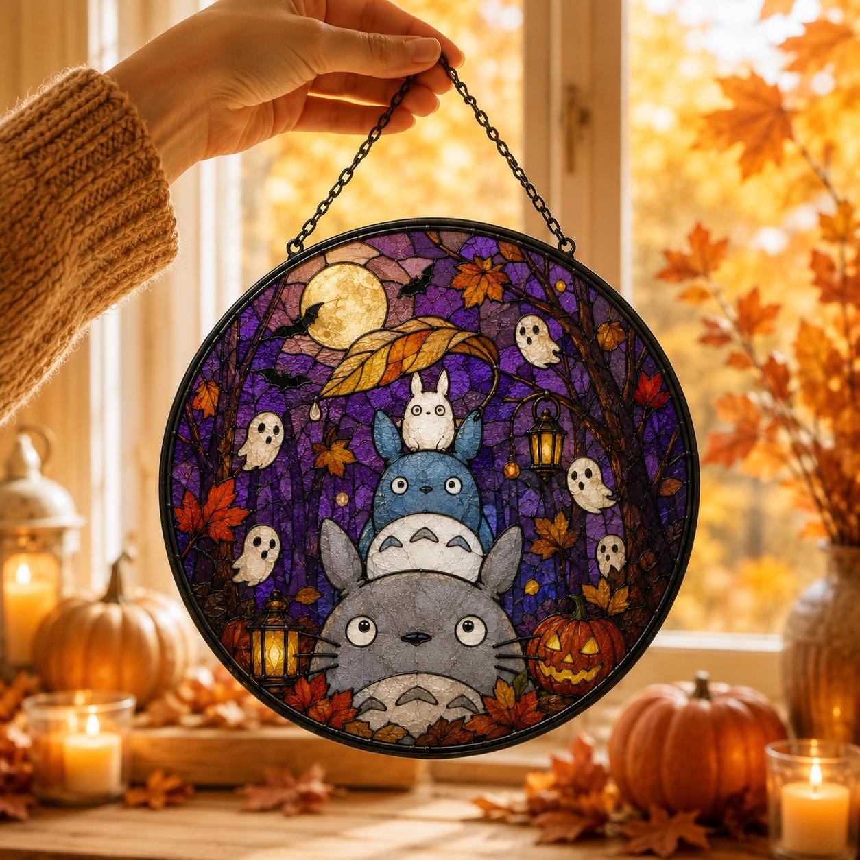 Totoro Halloween Spooky Glass Suncatcher