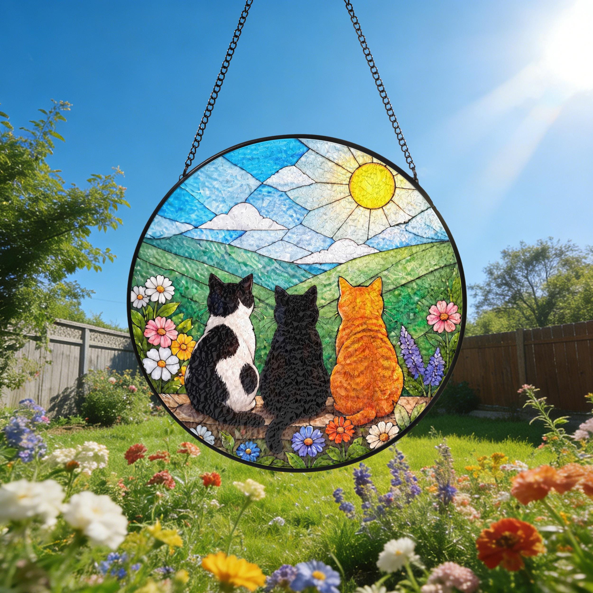 Three Cats Mountain Wildflower Glass Suncatcher - Image 2