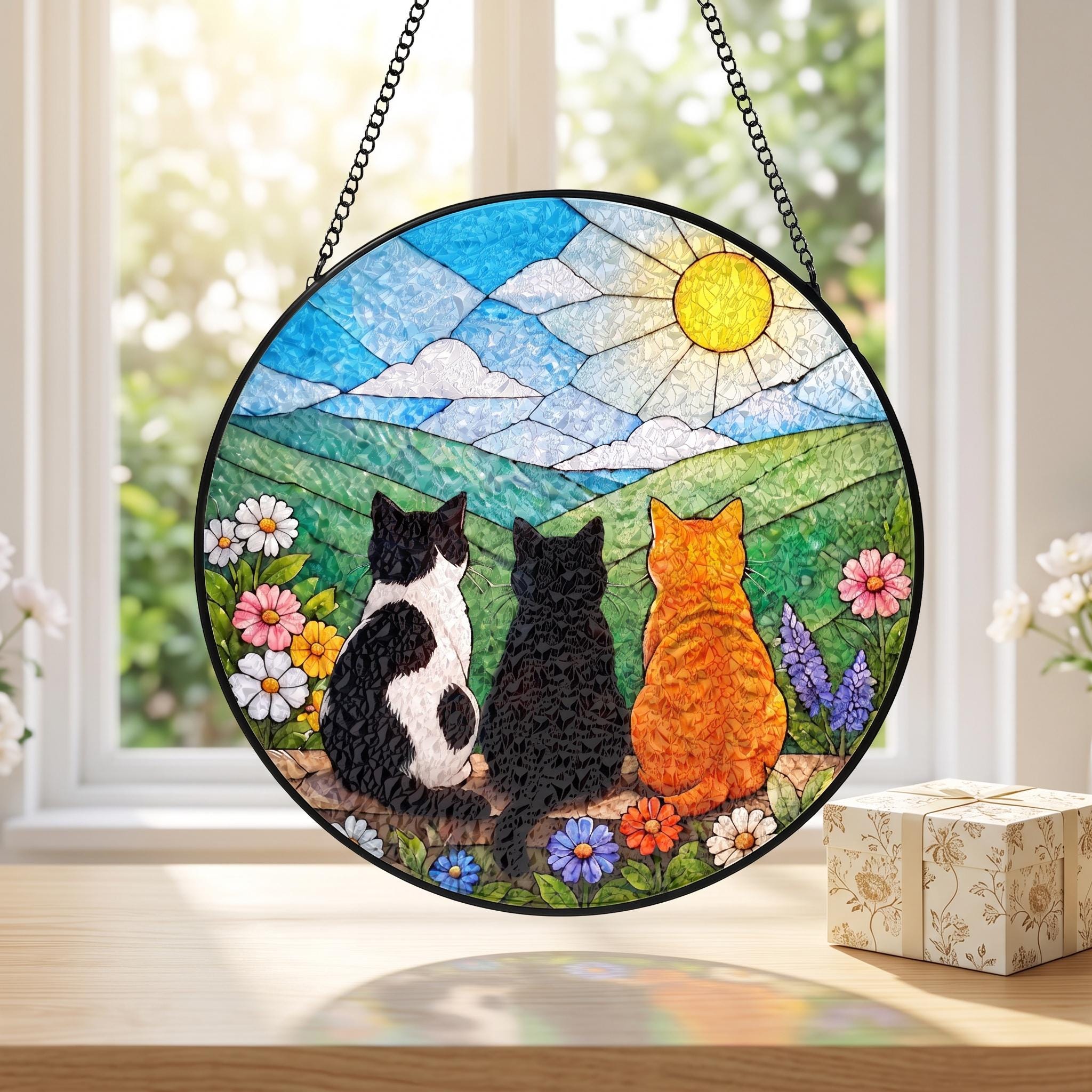 Three Cats Mountain Wildflower Glass Suncatcher - Image 4