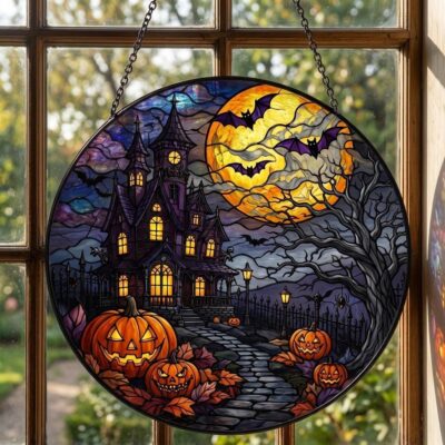 Halloween Haunted House Moon Suncatcher