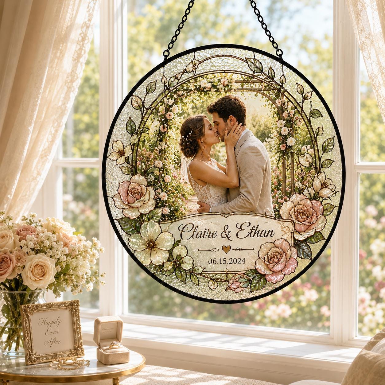 Romantic Wedding Rose Arch Custom Suncatcher - Image 2