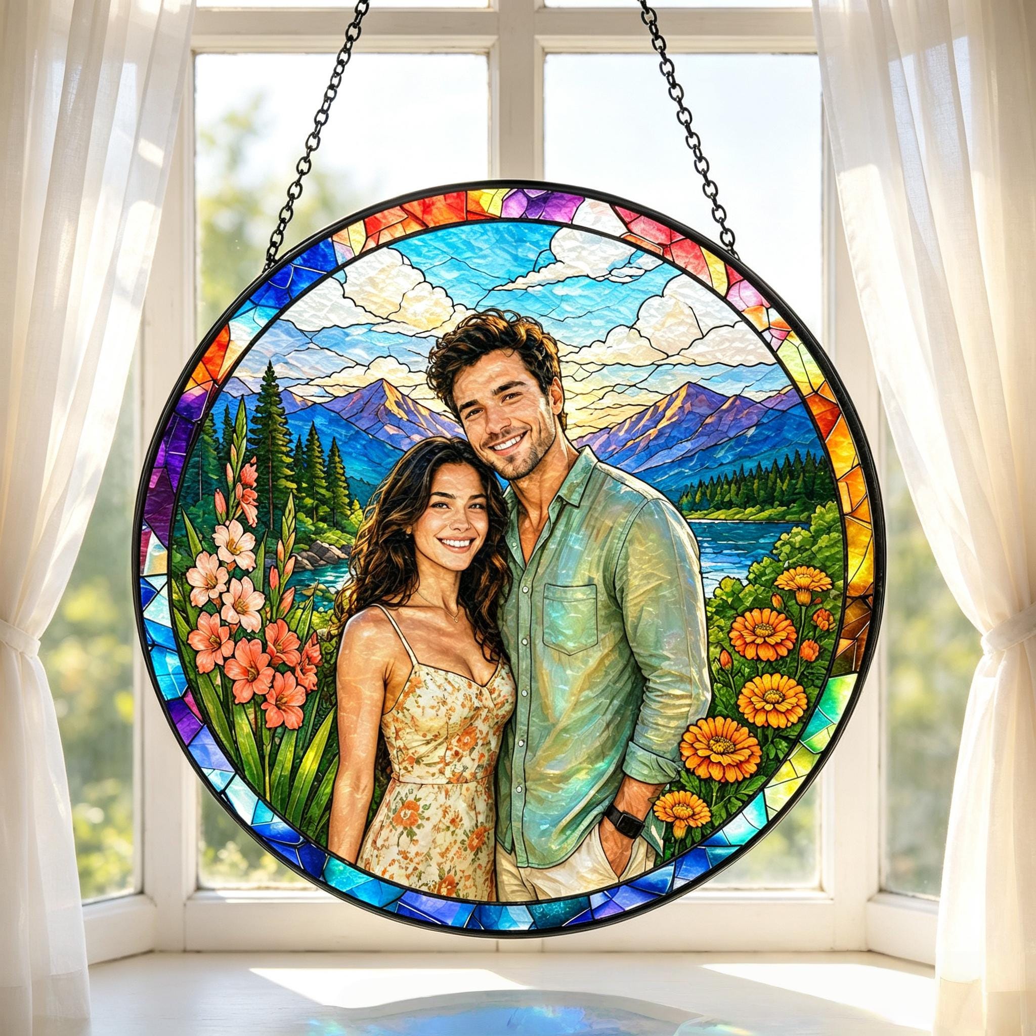 Couple Portrait Photo Custom Suncatcher