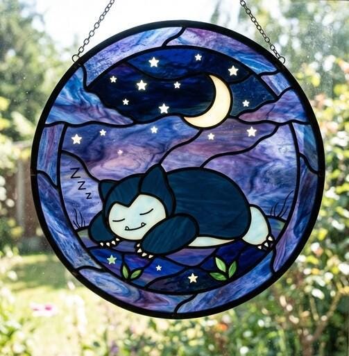 Snorlax Cozy Anime Glass Suncatcher - Image 2