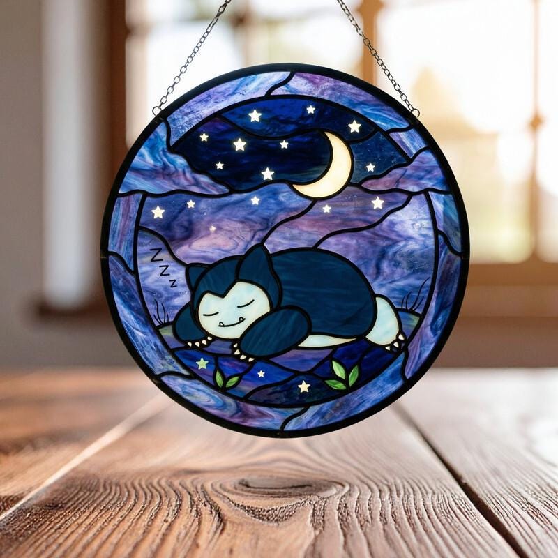 Snorlax Cozy Anime Glass Suncatcher