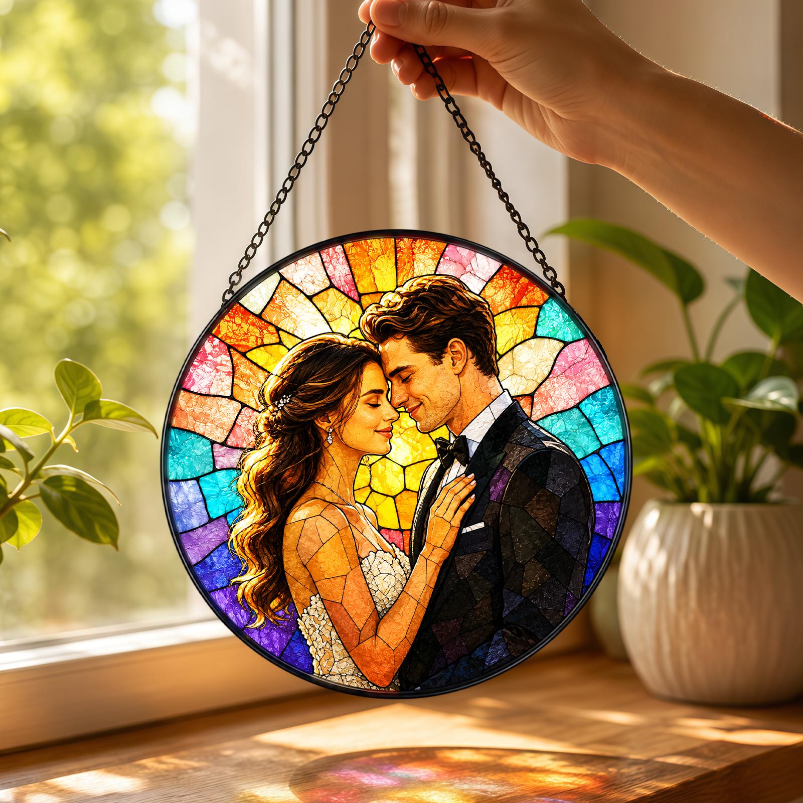 Loving Wedding Couple Photo Custom Suncatcher