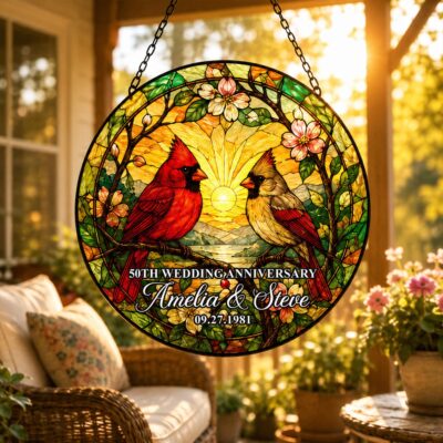 Anniversary Loving Lovebirds Floral Suncatcher