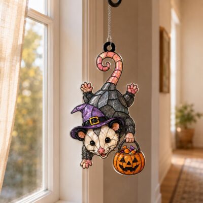 Halloween Opossum Witch Animal Suncatcher