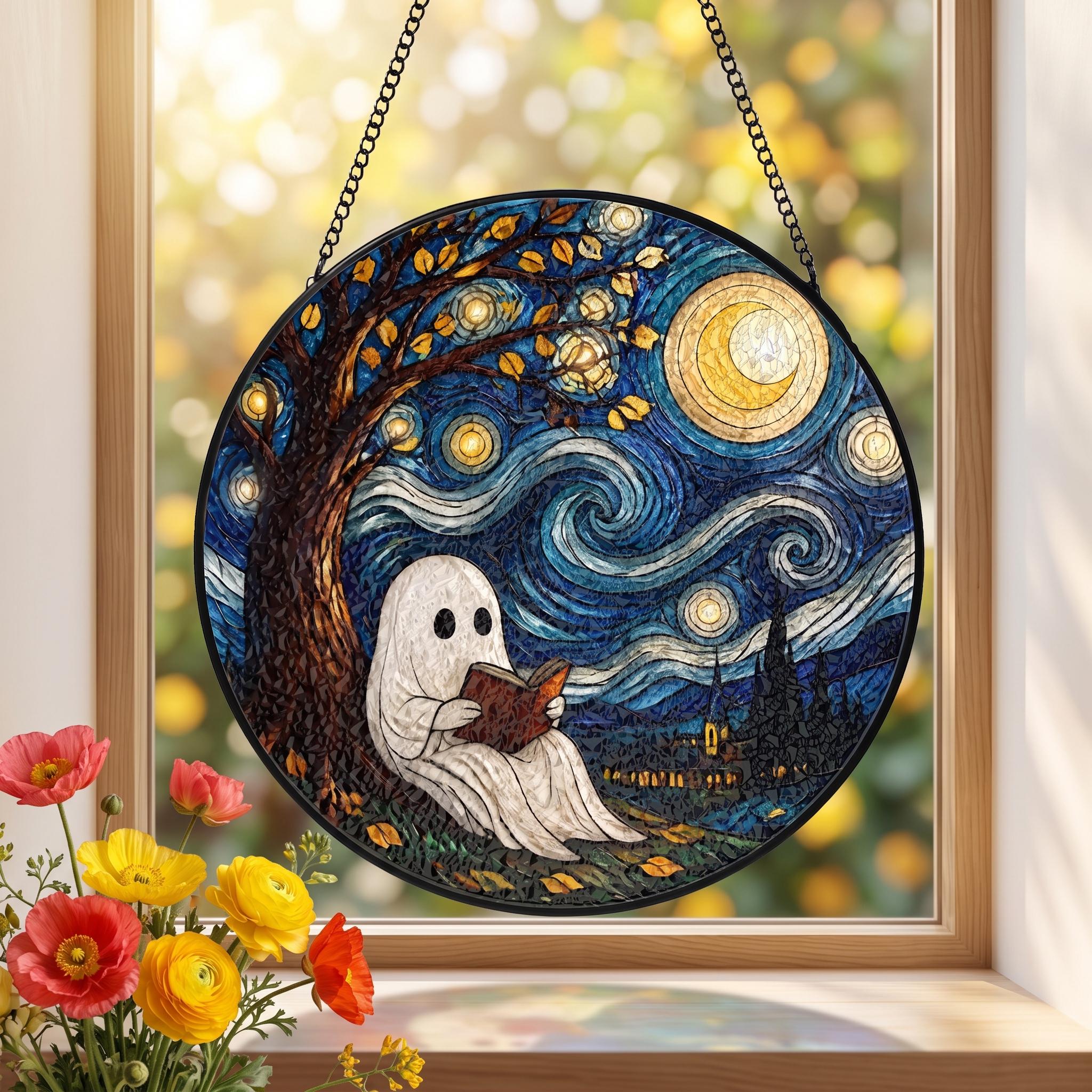 Starry Night Reading Ghost Suncatcher - Image 3