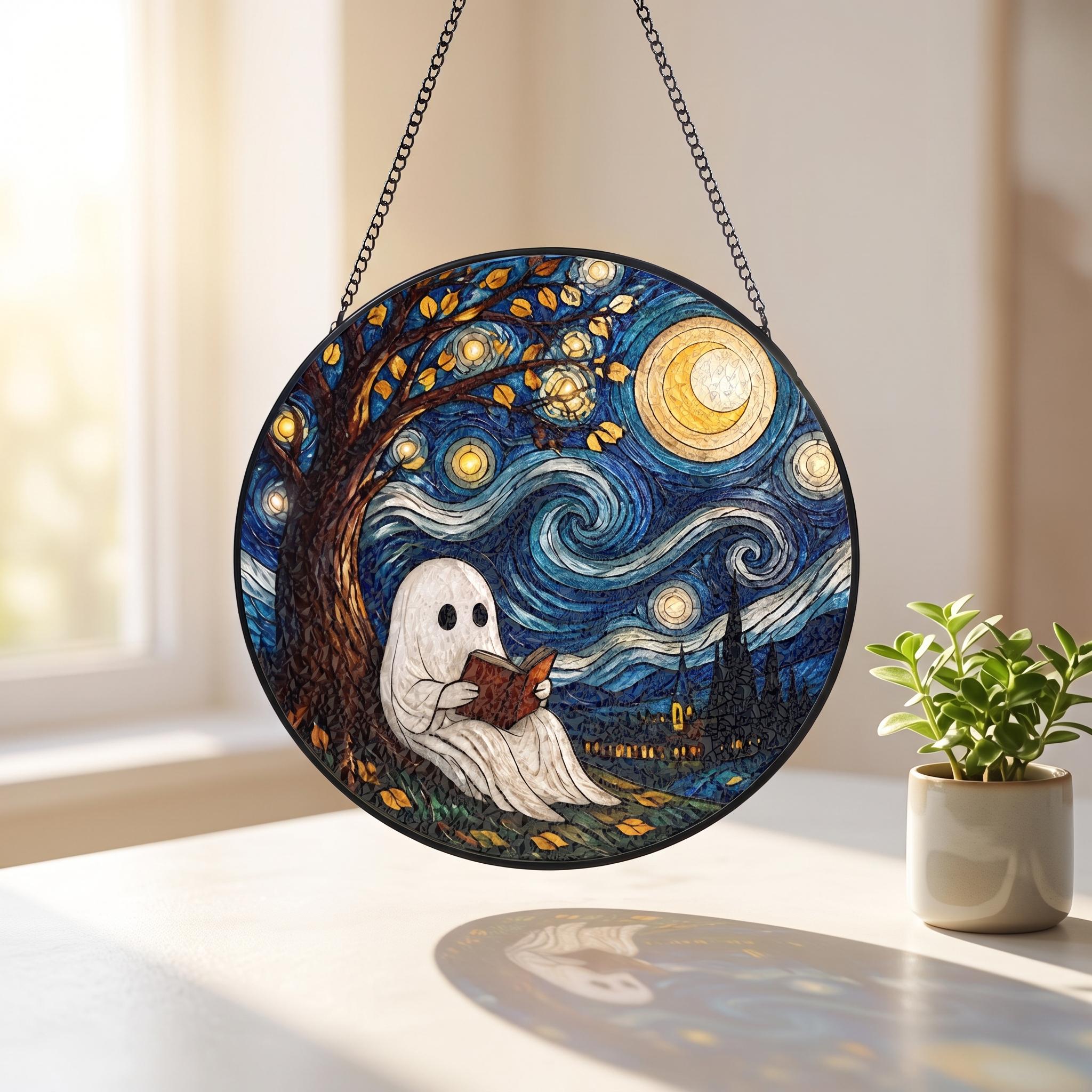 Starry Night Reading Ghost Suncatcher - Image 2