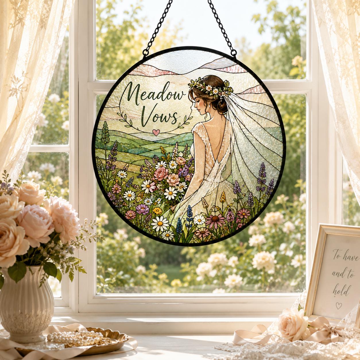 Elegant Bridal Meadow Floral Wedding Custom Suncatcher