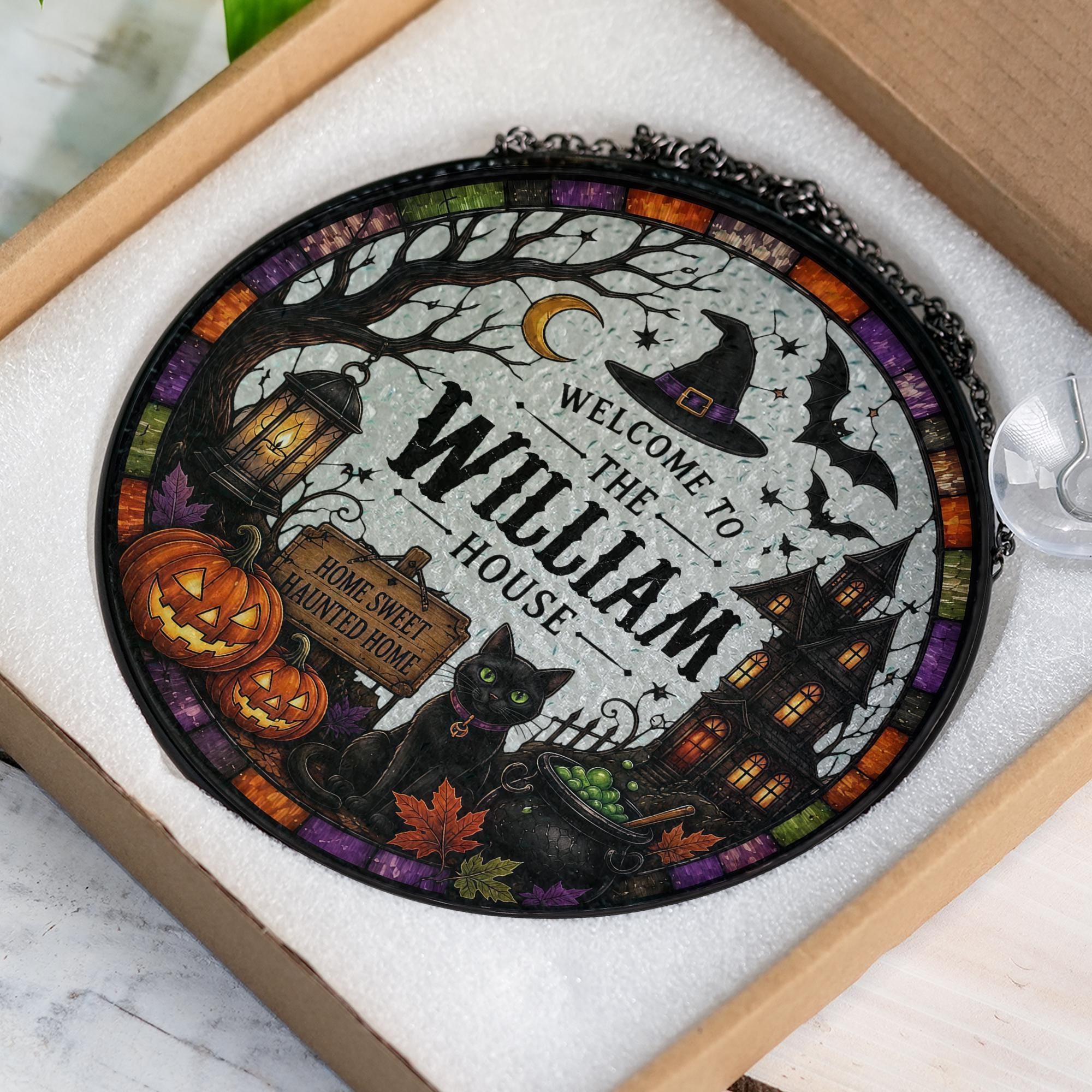 Custom Name Haunted House Halloween Suncatcher - Image 2