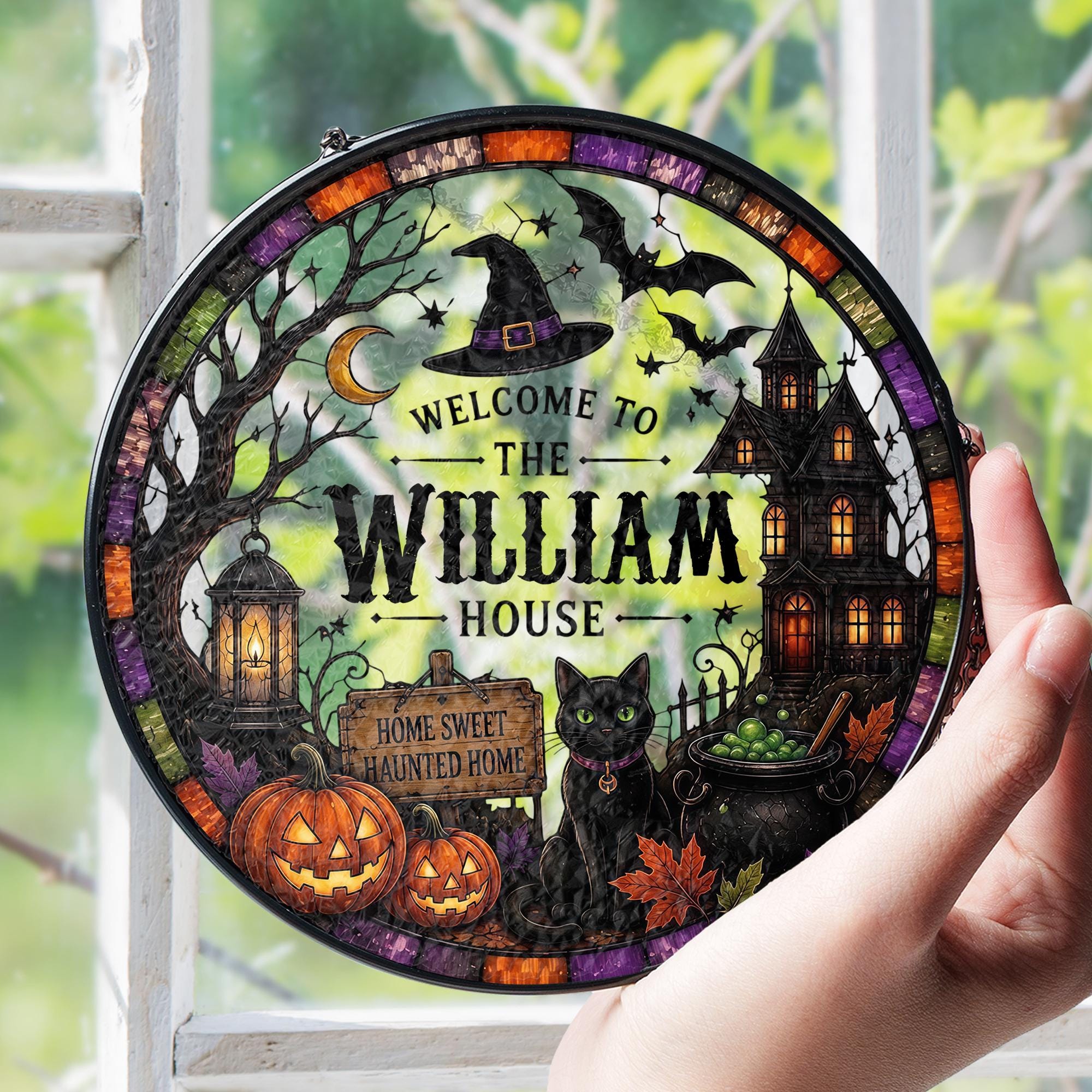 Custom Name Haunted House Halloween Suncatcher - Image 3