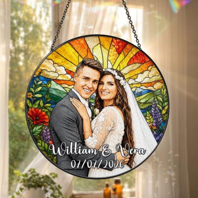 Heartfelt Wedding Photo Couple Custom Suncatcher