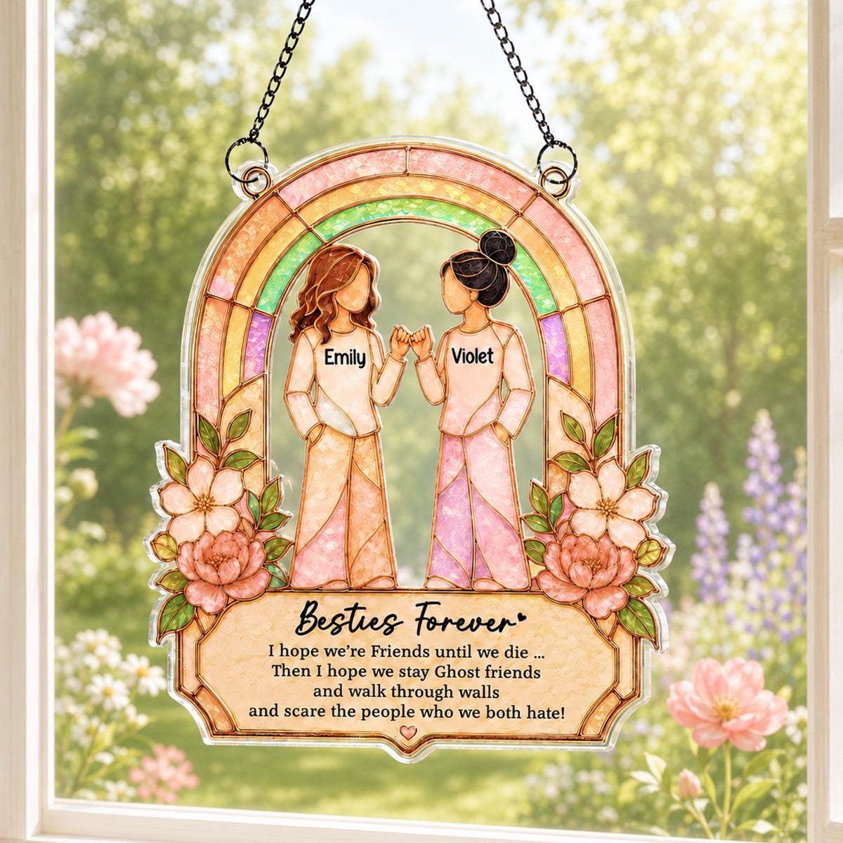Custom Friend Rainbow Floral Suncatcher