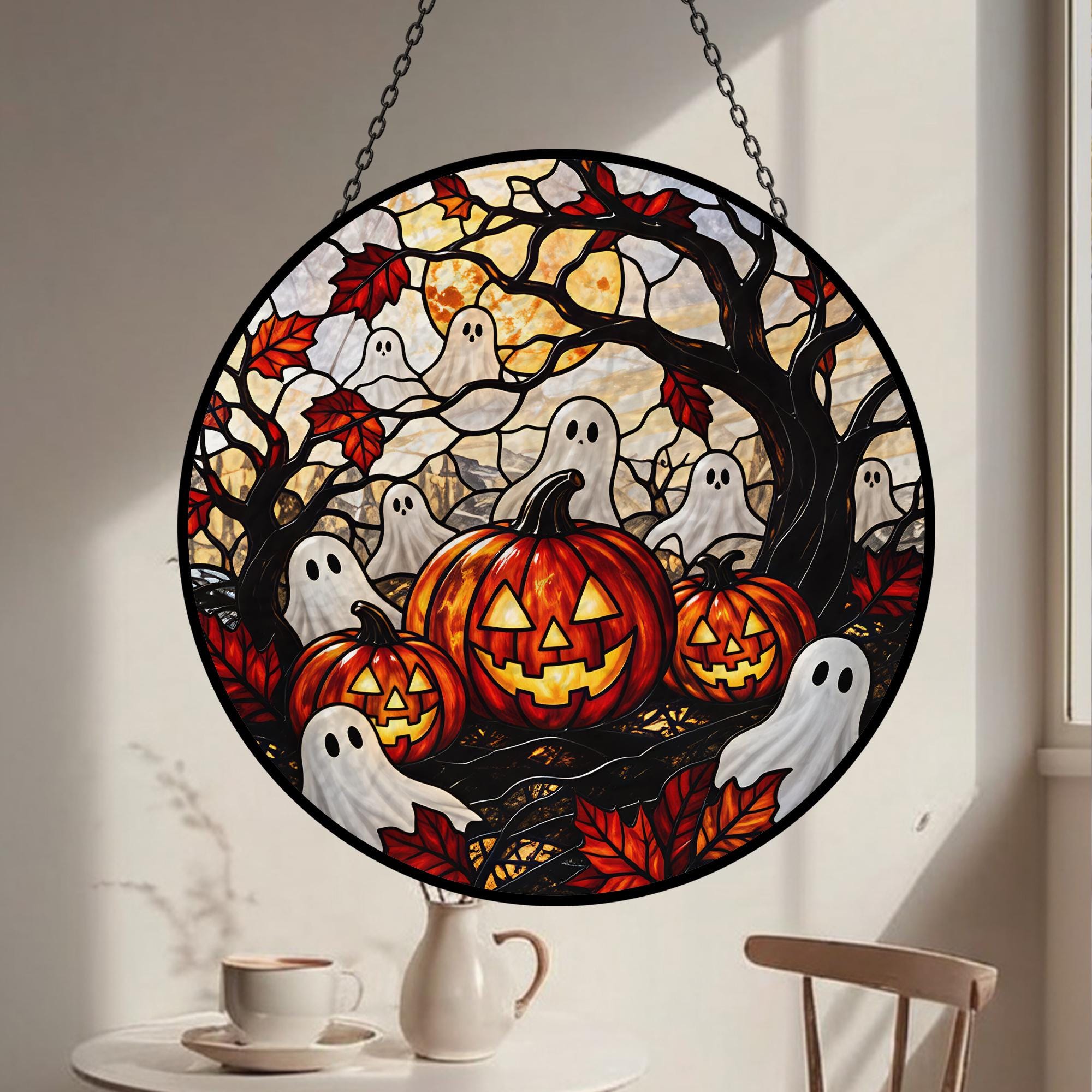 Personalised Halloween Pumpkin Ghost Suncatcher - Image 2