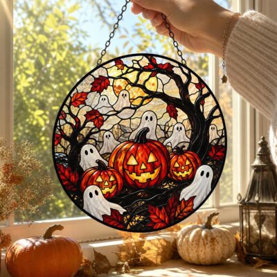 Personalised Halloween Pumpkin Ghost Suncatcher