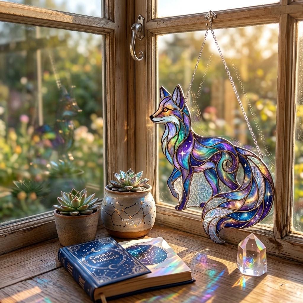 Galaxy Fox Celestial Glass Suncatcher - Image 2