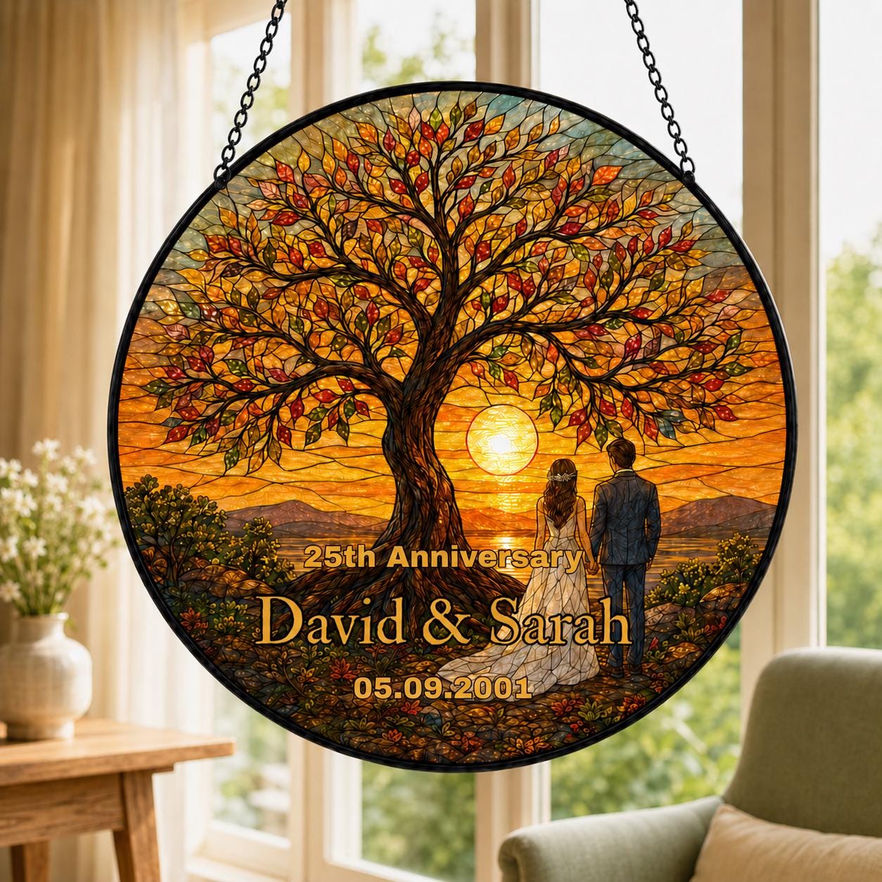 Anniversary Romantic Tree Of Life Custom Suncatcher