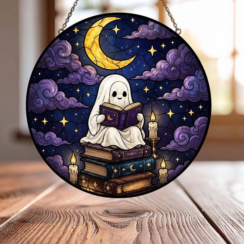 Spooky Reading Ghost Glass Suncatcher - Image 4