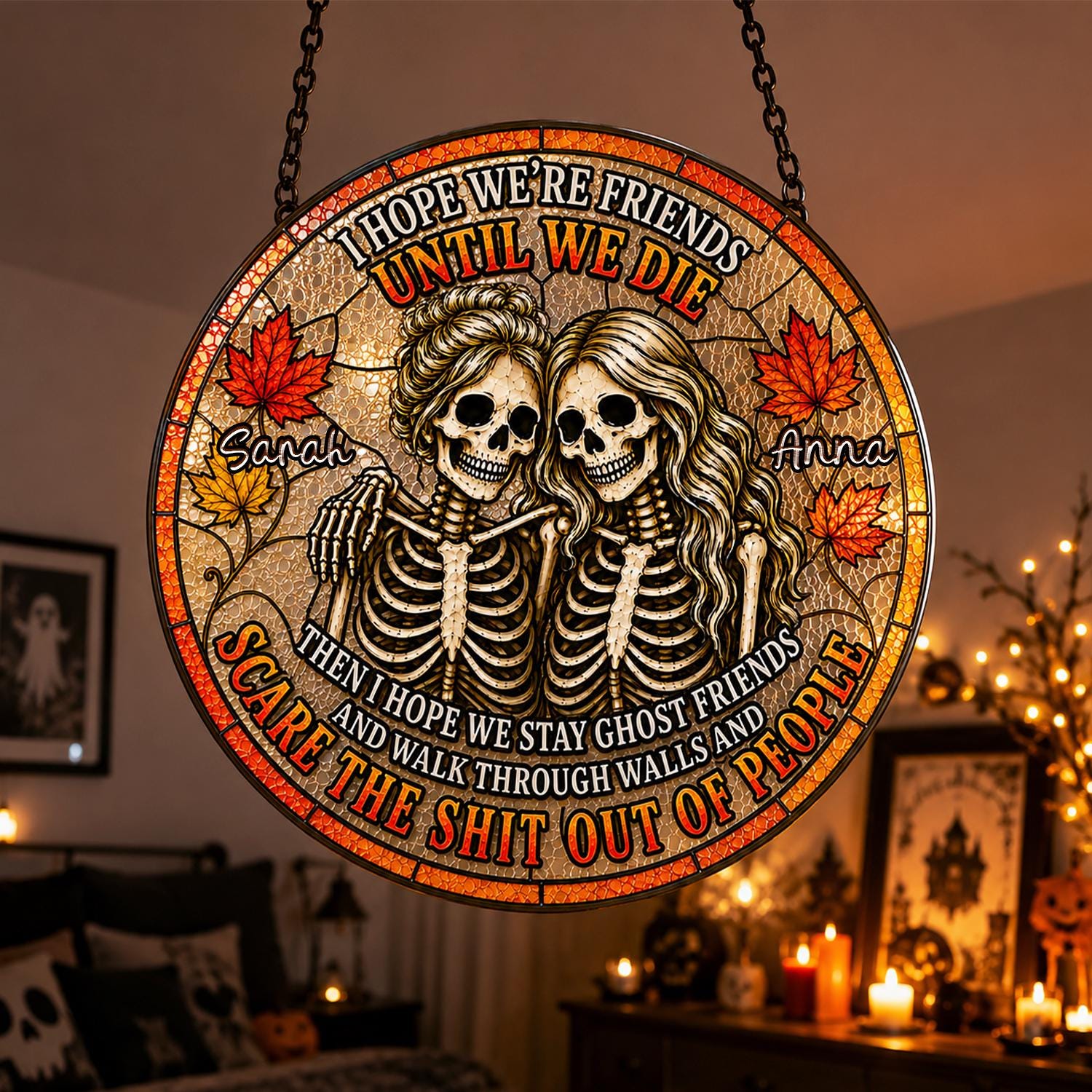 Personalised Skeleton Friend Halloween Suncatcher