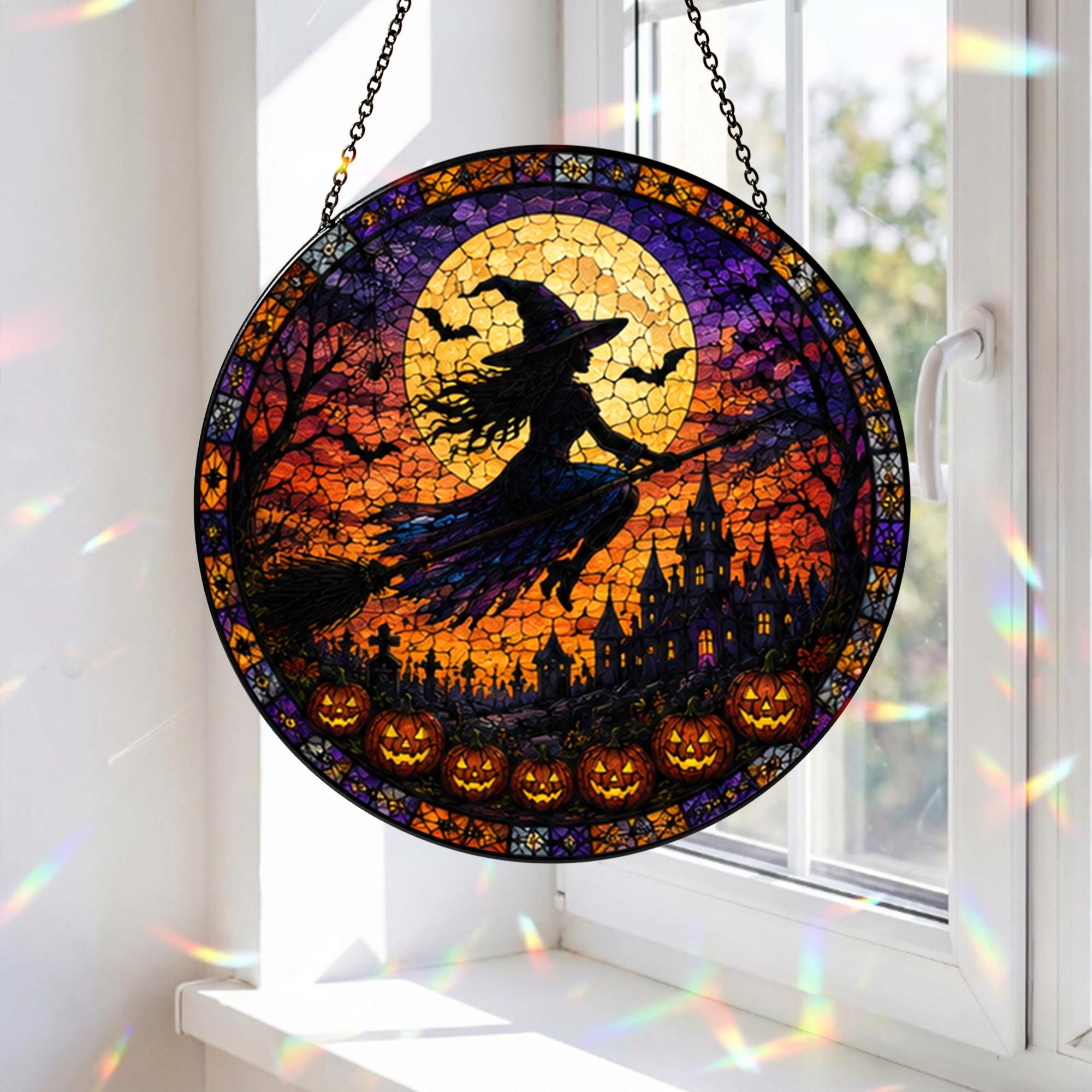 Halloween Witch Moon Castle Suncatcher