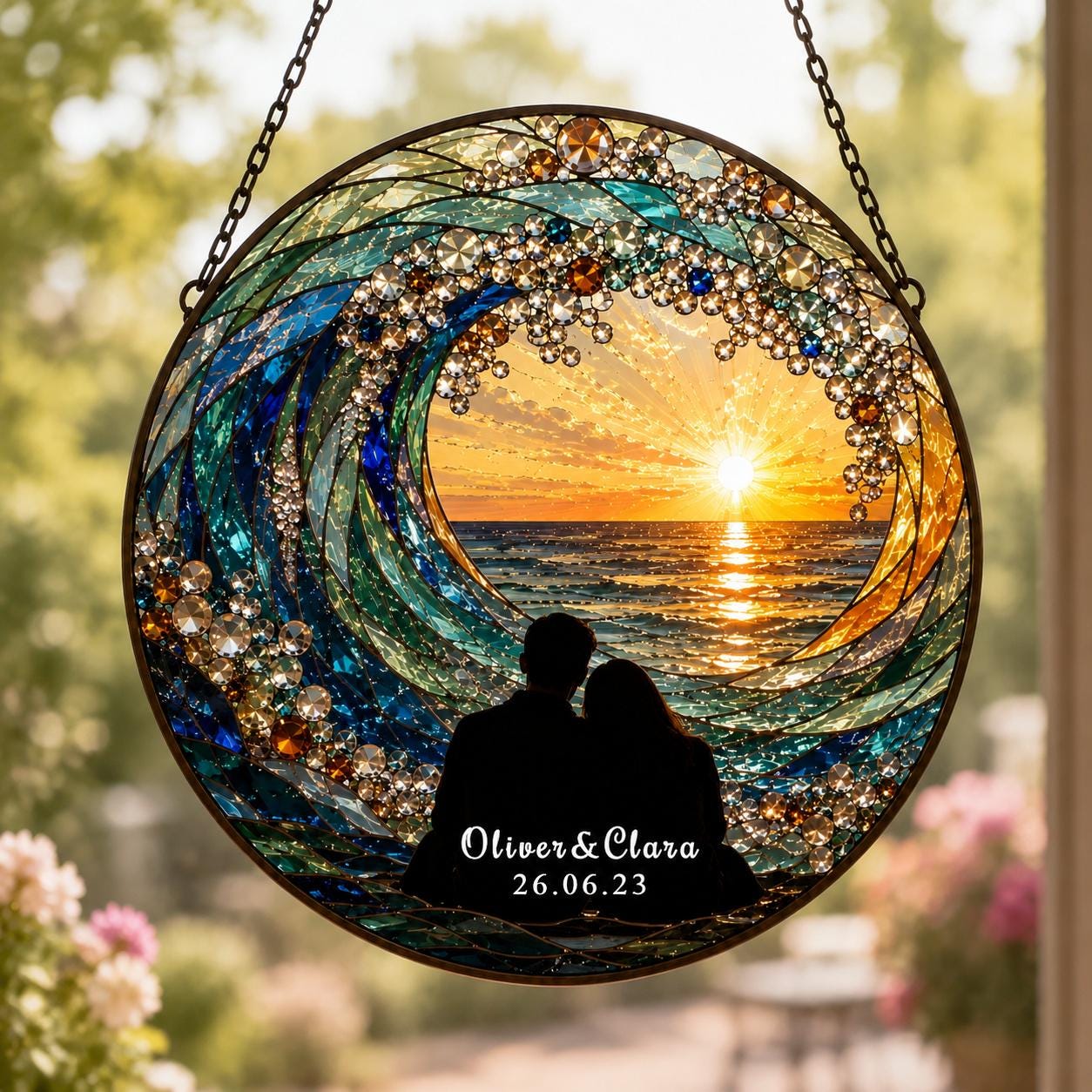 Personalised Couple Sunset Ocean Suncatcher