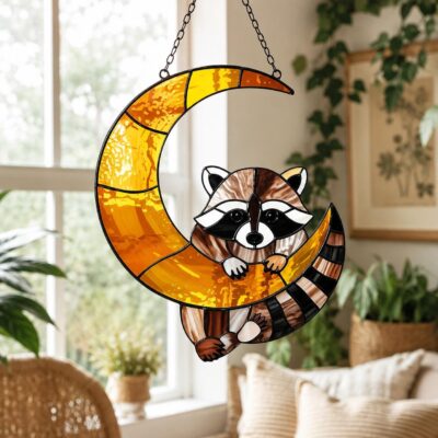 Raccoon Moon Woodland Acrylic Suncatcher