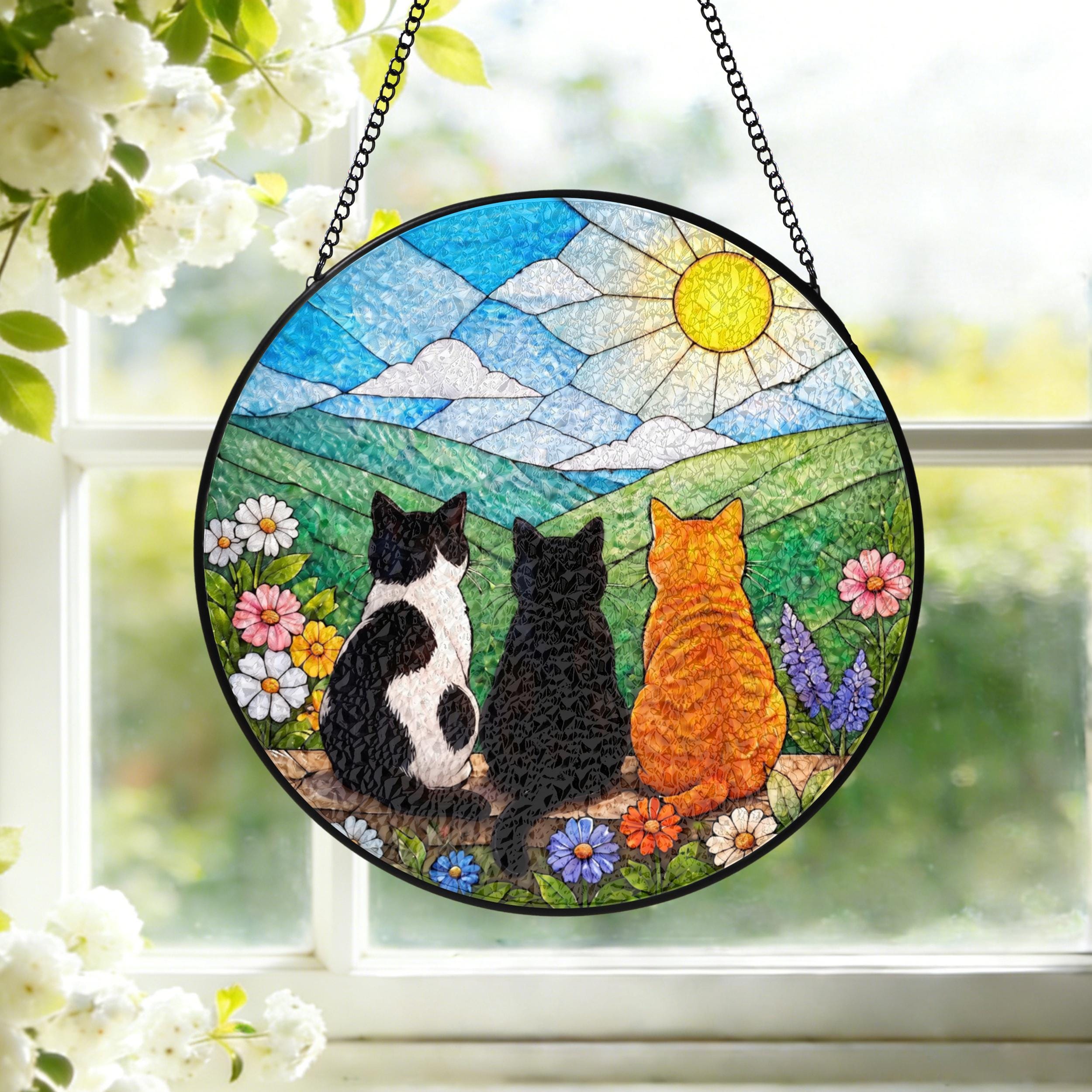 Three Cats Mountain Wildflower Glass Suncatcher - Image 5