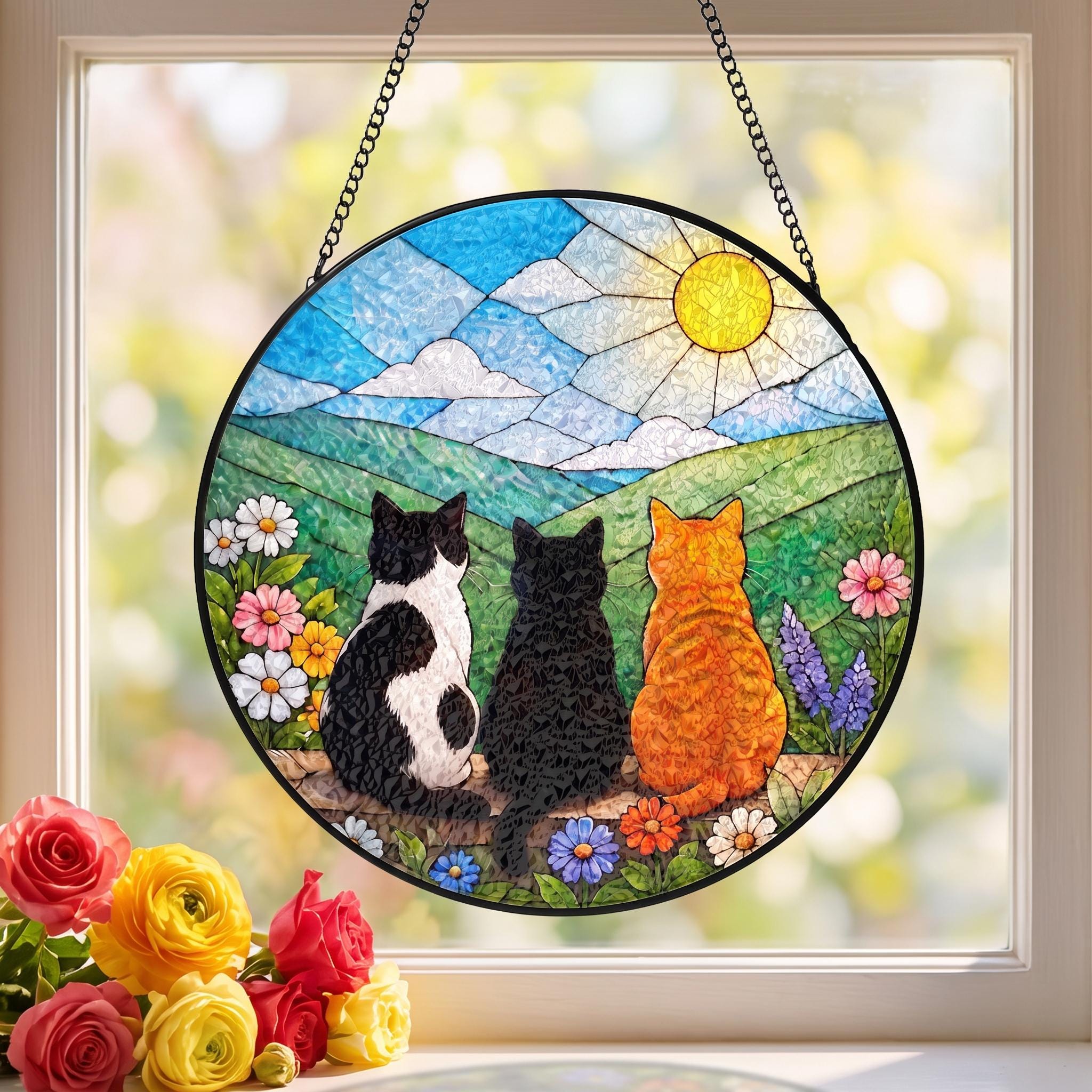 Three Cats Mountain Wildflower Glass Suncatcher - Image 3