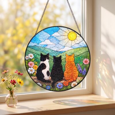Three Cats Mountain Wildflower Glass Suncatcher