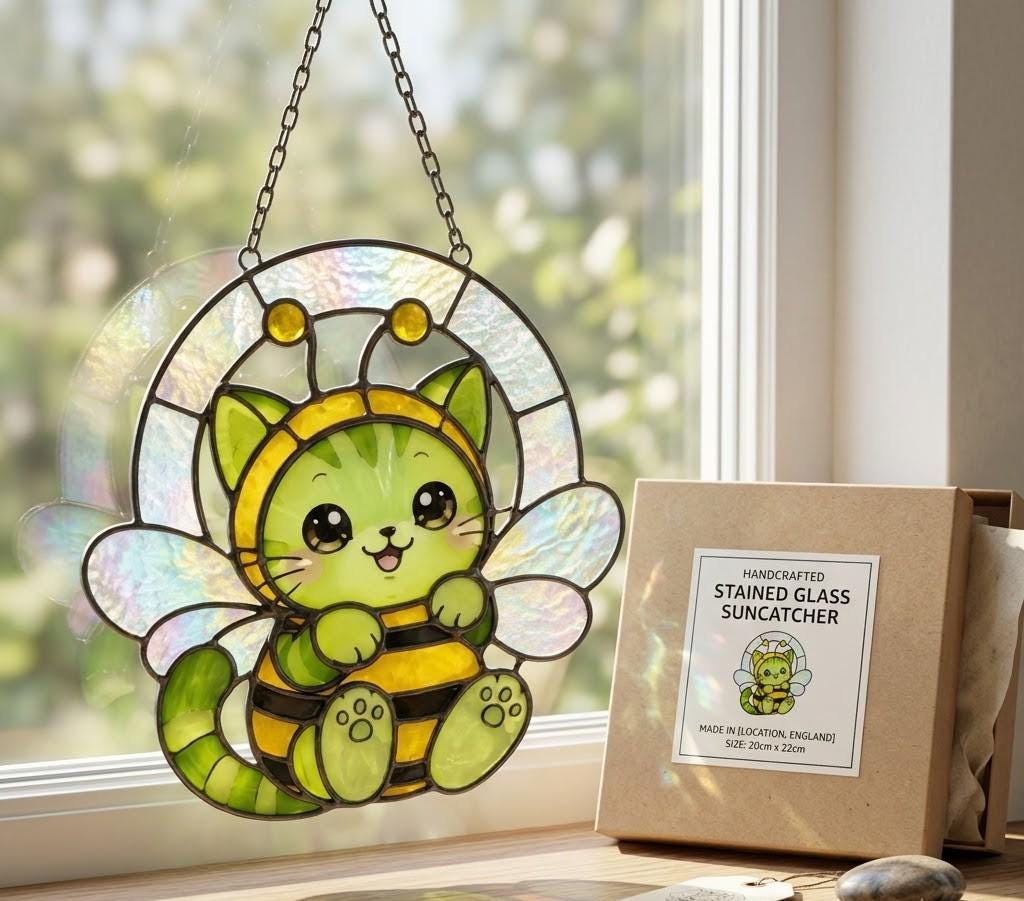 Bee Cat Whimsical Animal Suncatcher - Image 2