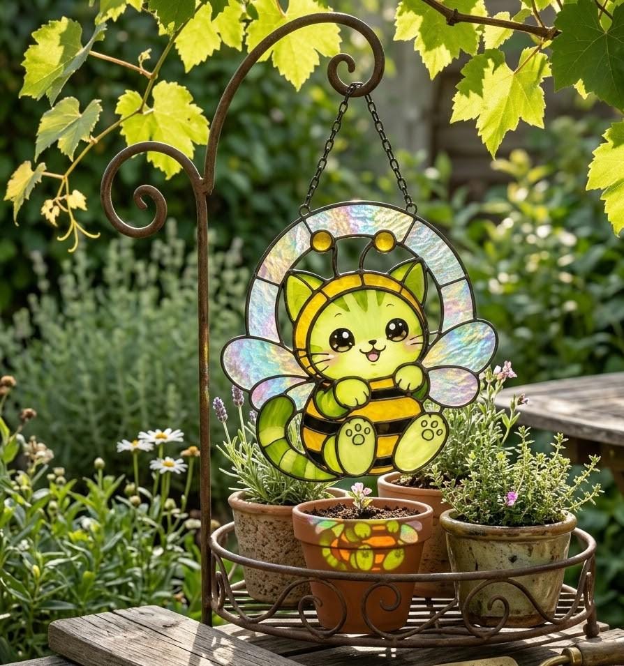 Bee Cat Whimsical Animal Suncatcher - Image 3
