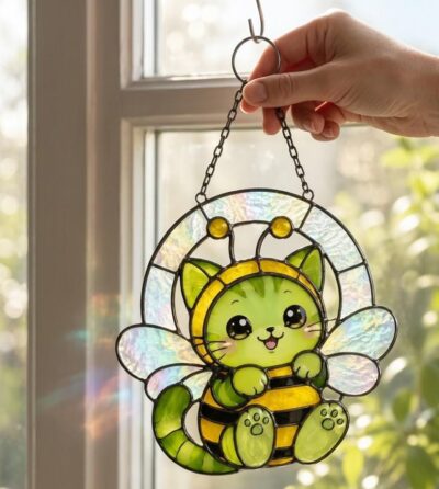 Bee Cat Whimsical Animal Suncatcher