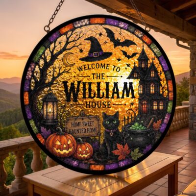 Custom Name Haunted House Halloween Suncatcher