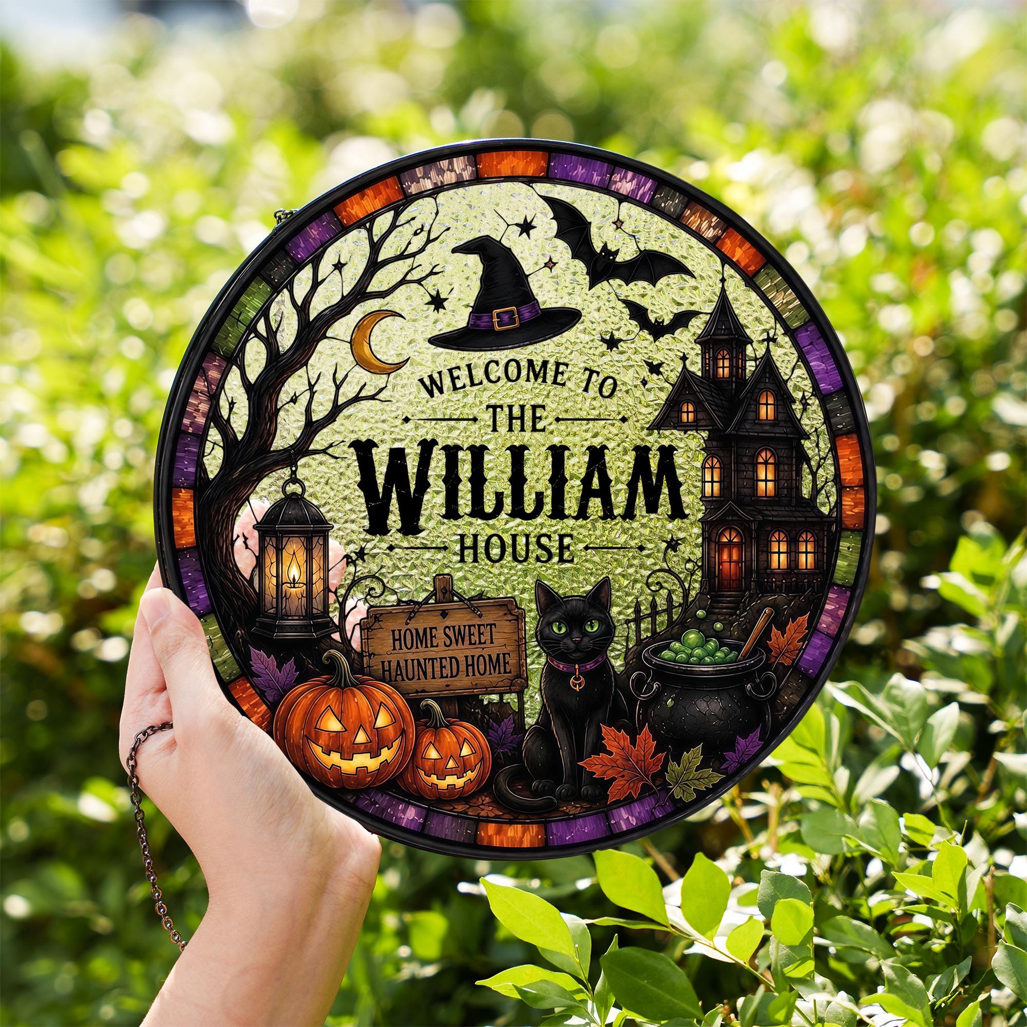 Custom Name Haunted House Halloween Suncatcher - Image 5