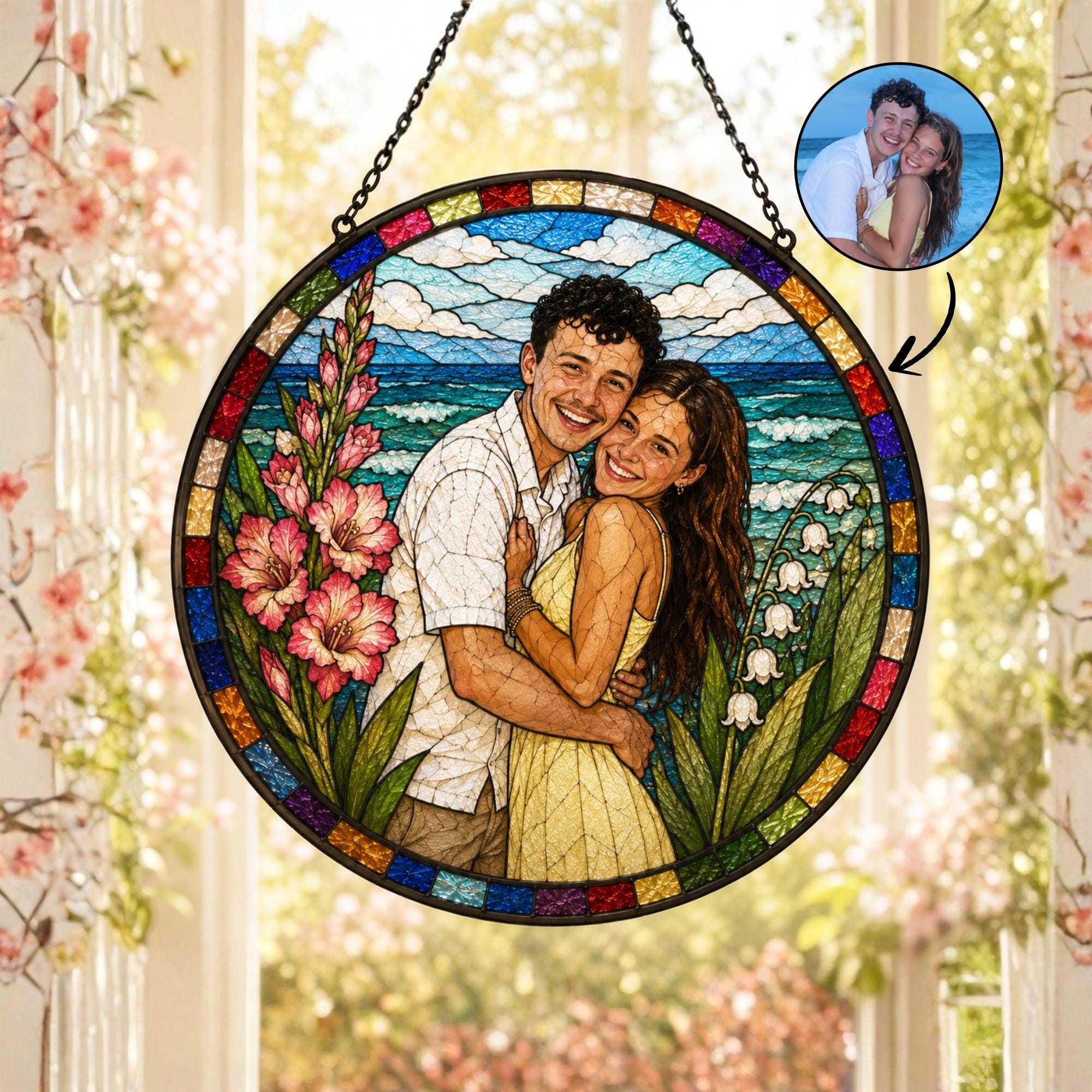 Couple Engagement Photo Custom Suncatcher