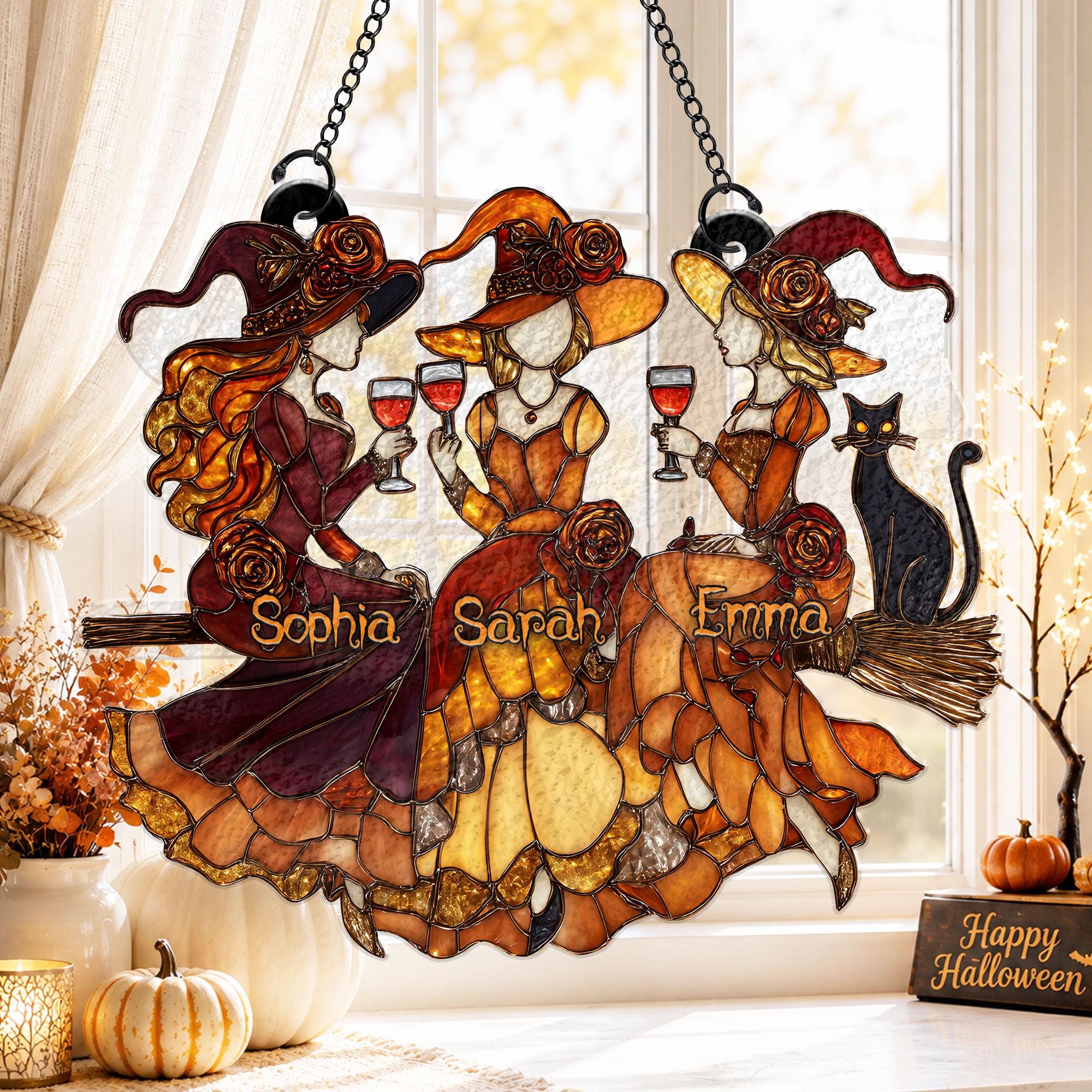 Personalised Witch Friends Halloween Suncatcher