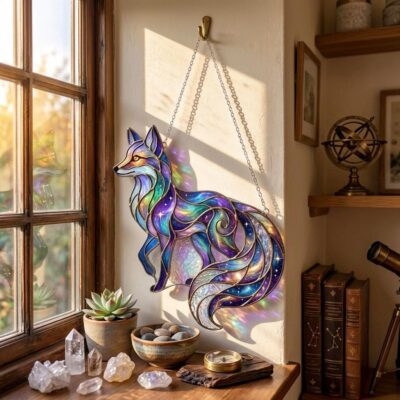 Galaxy Fox Celestial Glass Suncatcher