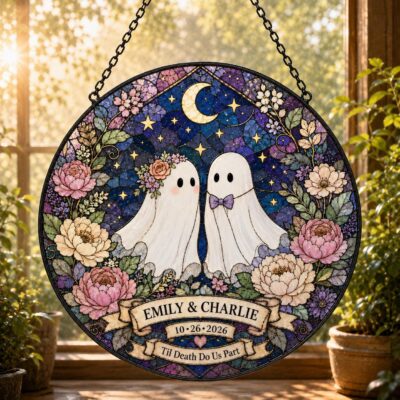 Eternal Halloween Ghost Couple Wedding Custom Suncatcher