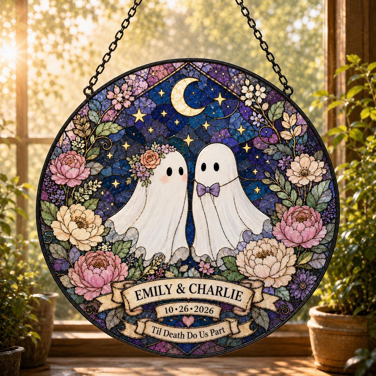 Eternal Halloween Ghost Couple Wedding Custom Suncatcher