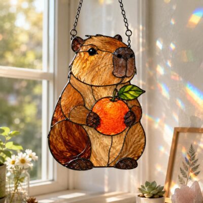 Capybara Orange Cottagecore Animal Suncatcher