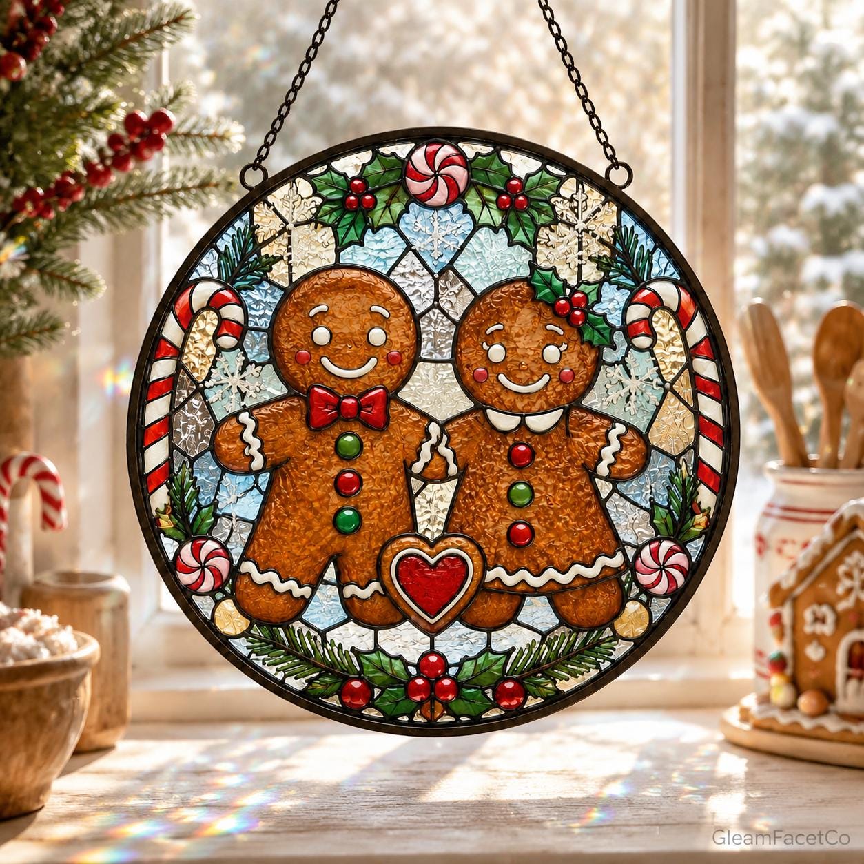 Christmas Gingerbread Couple Suncatcher