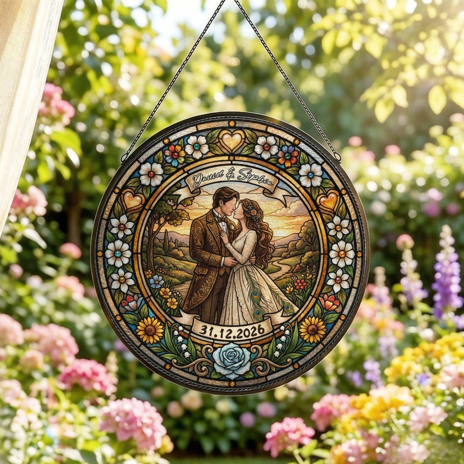Tender Wedding Couple Date Custom Suncatcher - Image 3