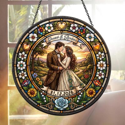 Tender Wedding Couple Date Custom Suncatcher