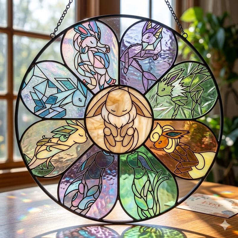Eevee Evolution Wheel Glass Suncatcher