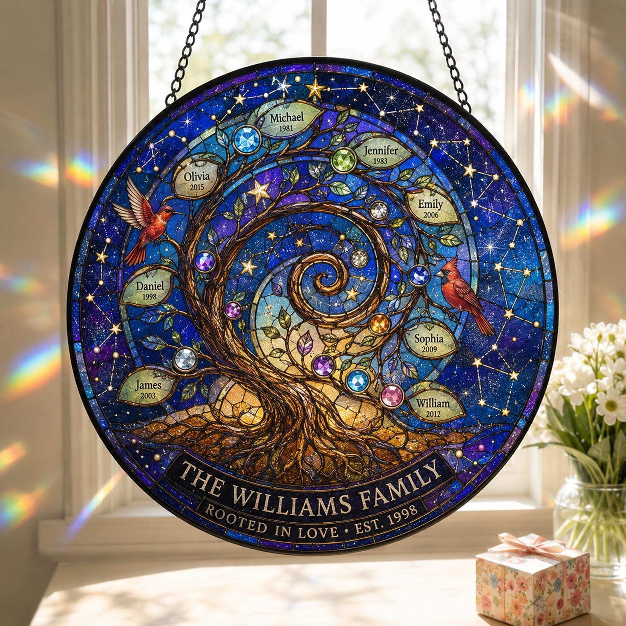 Family Birthstone Tree Custom Suncatcher