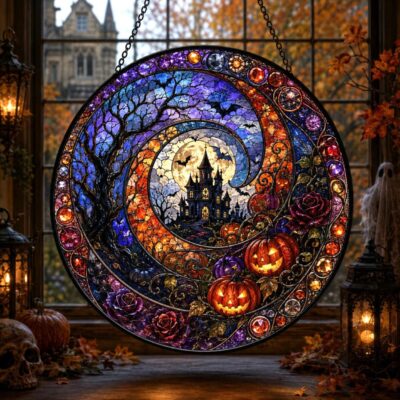 Halloween Haunted House Pumpkin Suncatcher