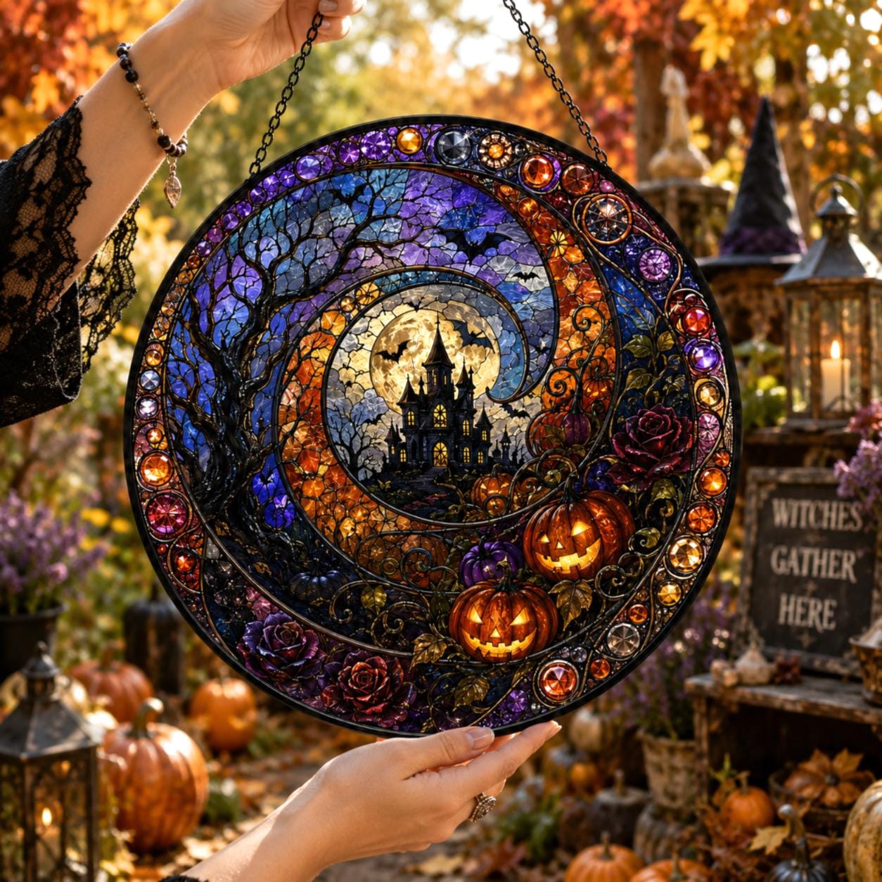 Halloween Haunted House Pumpkin Suncatcher - Image 3