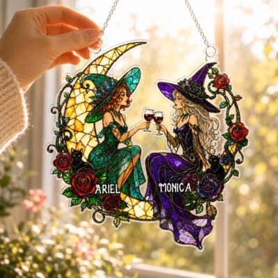 Personalised Witchy Friends Moon Suncatcher