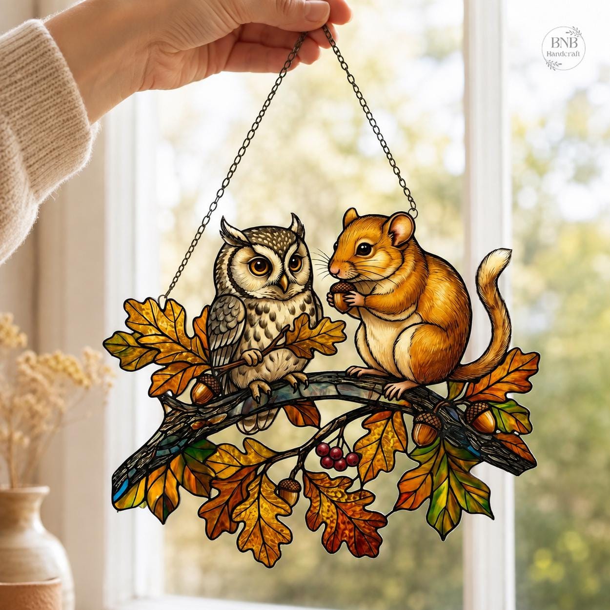 Owl Squirrel Autumn Woodland Suncatcher - Image 3